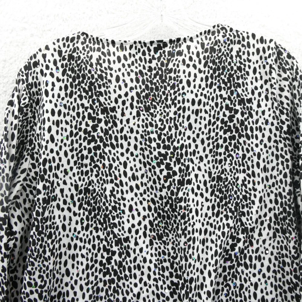 Cathy Daniels Sweater Large Womens Black White Spotted Tight Knit Long‎ Sleeve